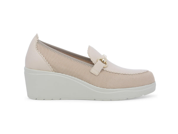 Melluso Mocassino Donna con Zeppa in Tessuto e Pelle Beige K53011-245649